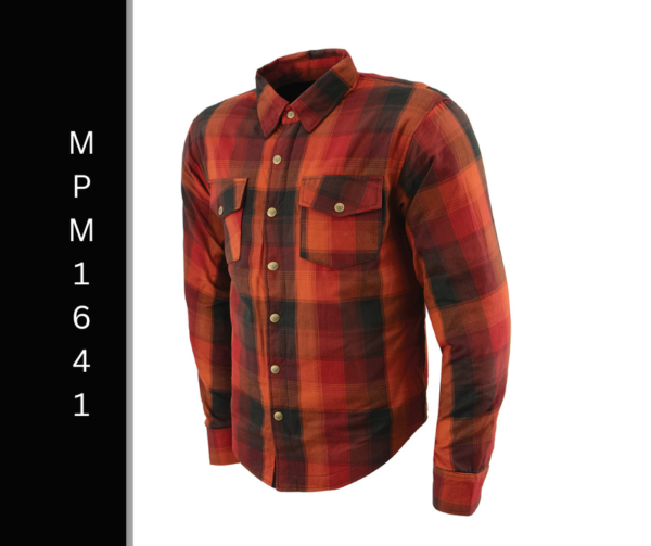 MILWAUKEE LEATHER MPM1641 MEN'S PLAID FLANNEL BIKER SHIRT WITH CE APPROVED ARMOR - REINFORCED W/ ARAMID FIBER